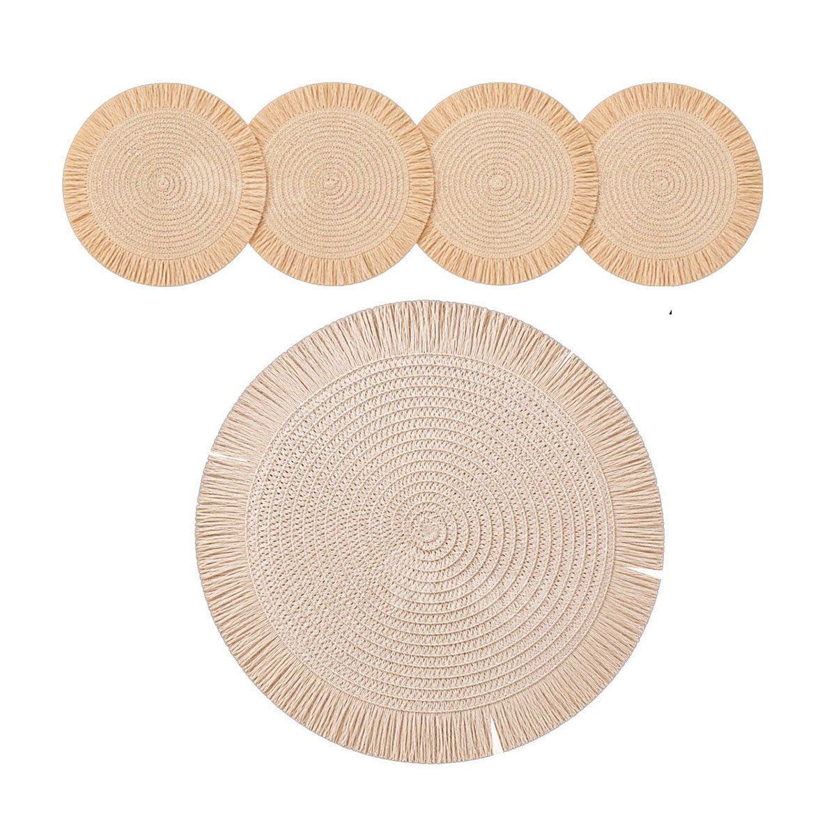KIT 4 INDIVIDUAL TEJIDO CON FLECOS DECORATIVO BEIGE Y STICKY - 1