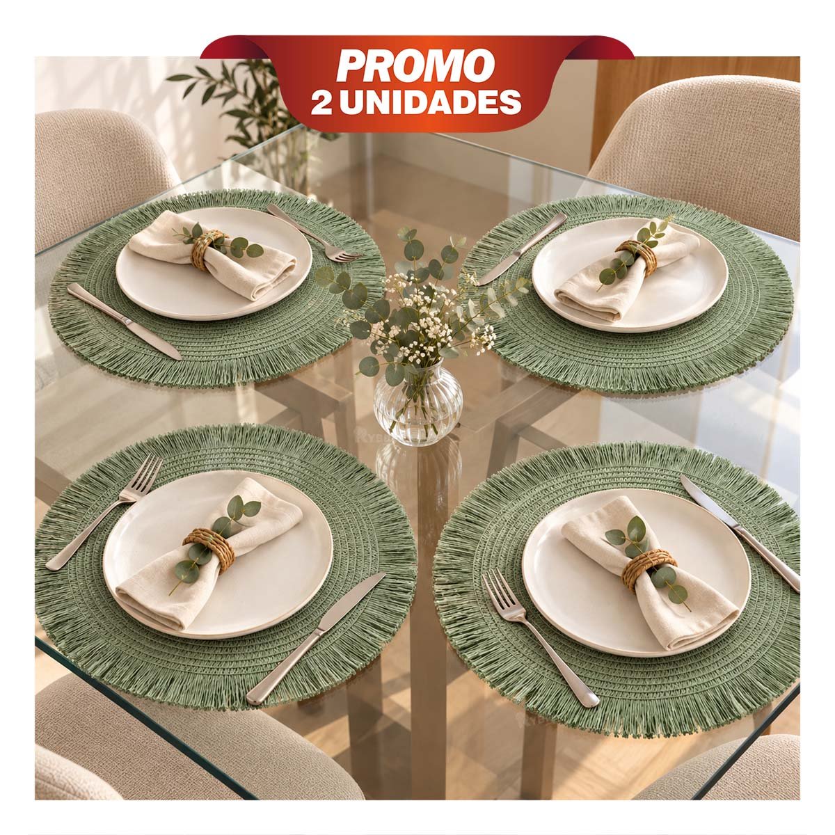 PACK2 TAPETE DECORATIVO CON FLECOS PARA MESA VERDE YREGALO STICKER - 1