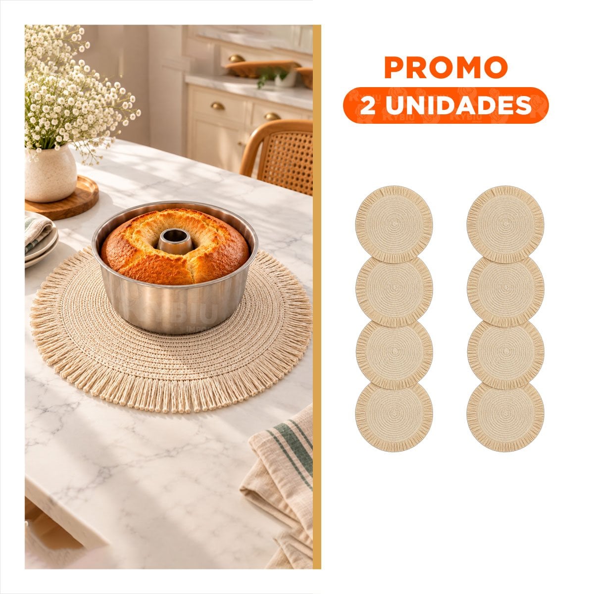 PACK2 TAPETE ARTESANAL TEJIDO PARA MESA BEIGE - 1