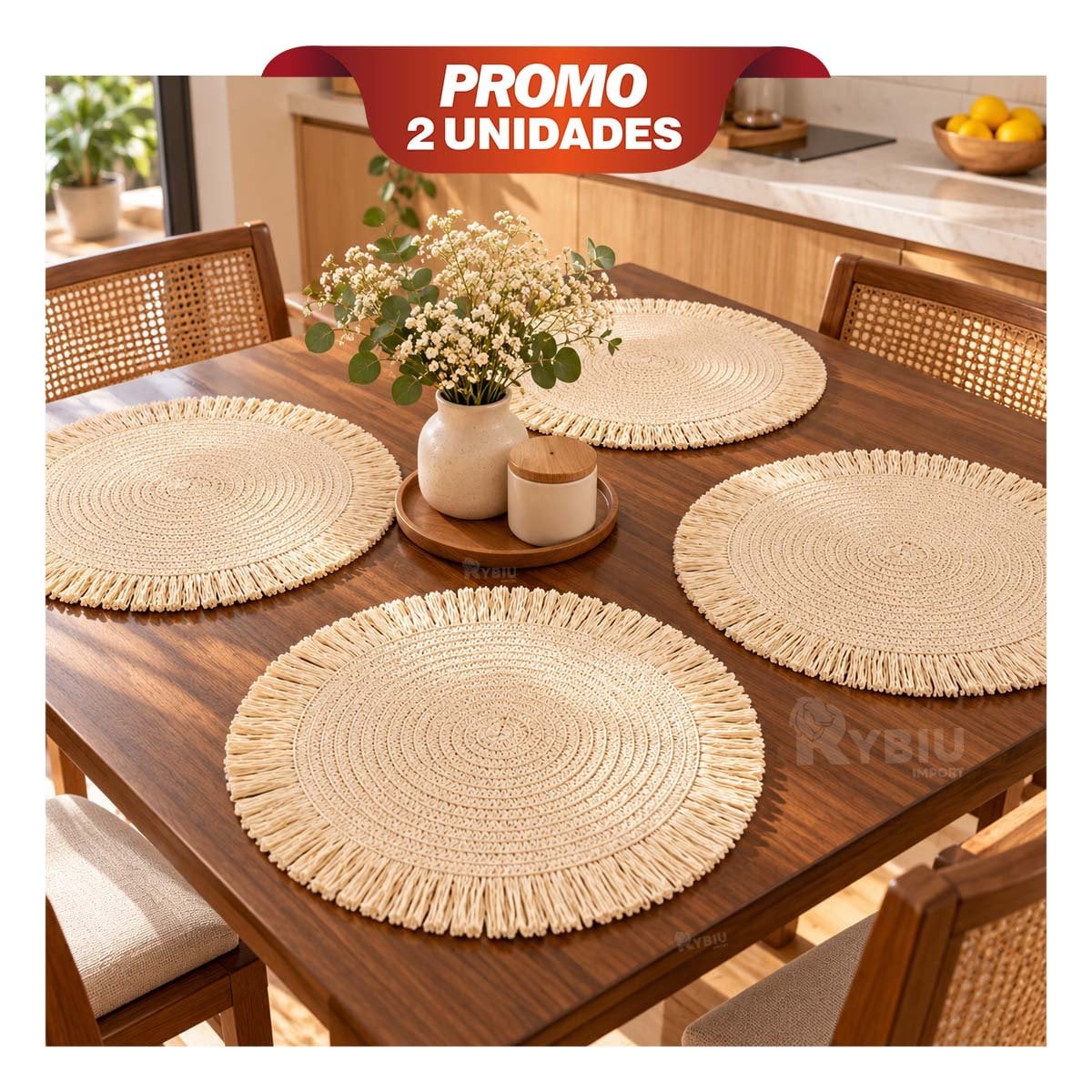 PACK2 TAPETE DECORATIVO CON FLECOS PARA MESA BEIGE YREGALO STICKER - 1