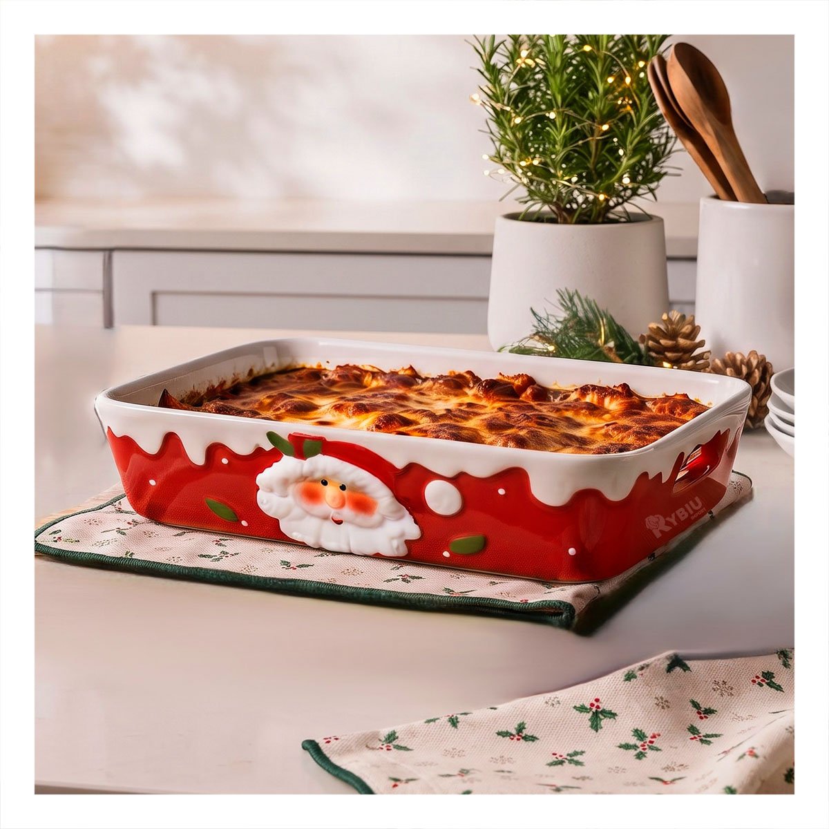PACK2 BANDEJA RECTANGULAR CON PAPA NOEL DECORATIVO ROJO - 2