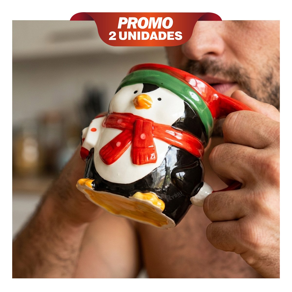 PACK2 TAZA DE PINGUINO CON ESTILO NAVIDEÑO NEGRO - 1