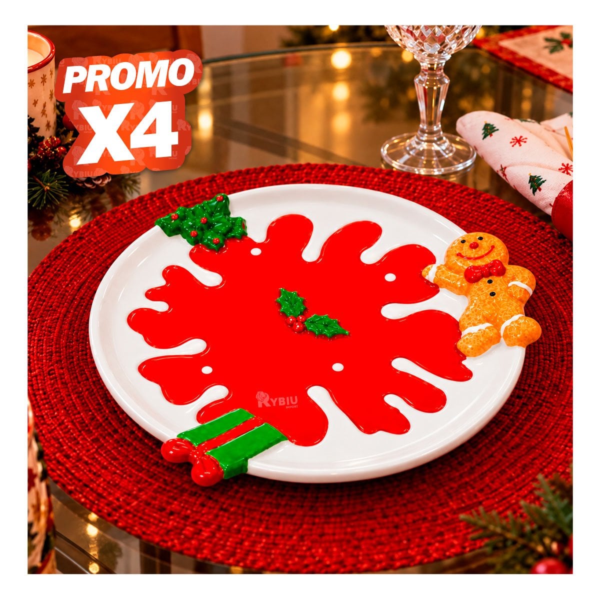 PACK4 RECIPIENTE DECORATIVO CON COPO DE NIEVE ROJO YREGALO STICKER - 1