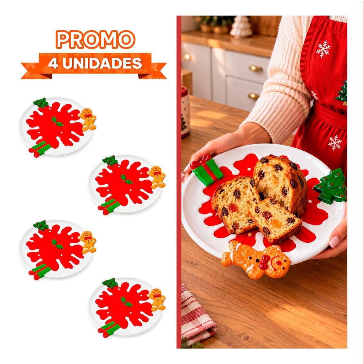PACK4 BANDEJA CON COPO DE NIEVE PARA NAVIDAD ROJO - 1