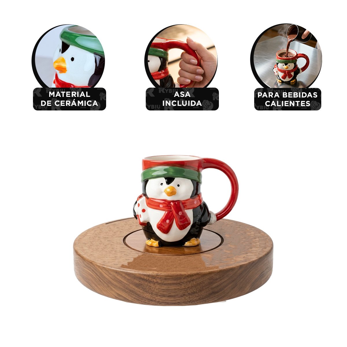 PACK4 MUG DE PINGUINO CON ESTILO NAVIDEÑO NEGRO YREGALO STICKER - 4