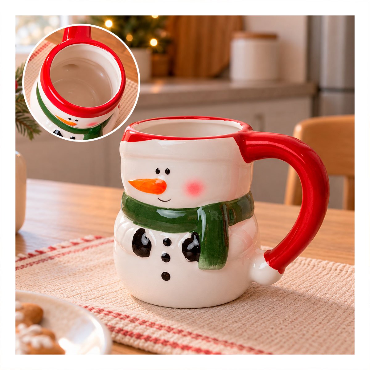 PACK2 TAZA CON FORMA DE MUÑECO DE NIEVE BLANCO YPAPEL REGALO - 2