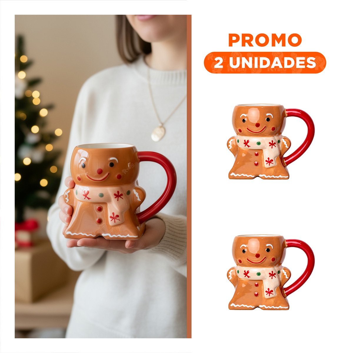 PACK2 TAZA DE JENGIBRE CON CHALINA CON ESTILO NAVIDEÑO MOSTAZA - 1