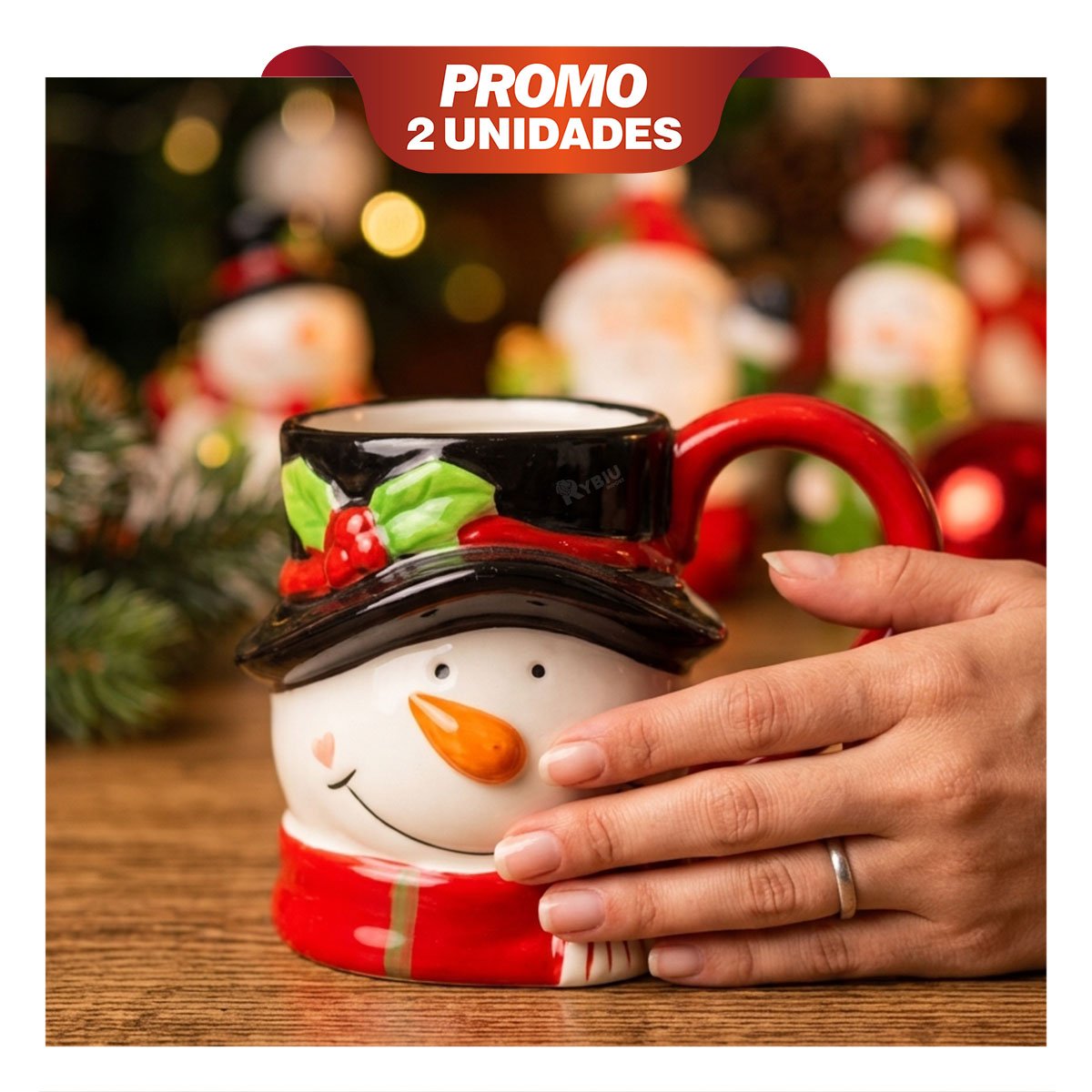 PACK2 TAZA NAVIDEÑA CON FORMA DE CABEZA DE MUÑECO DE NIEVE BLANCO YREGALO STICKER - 1