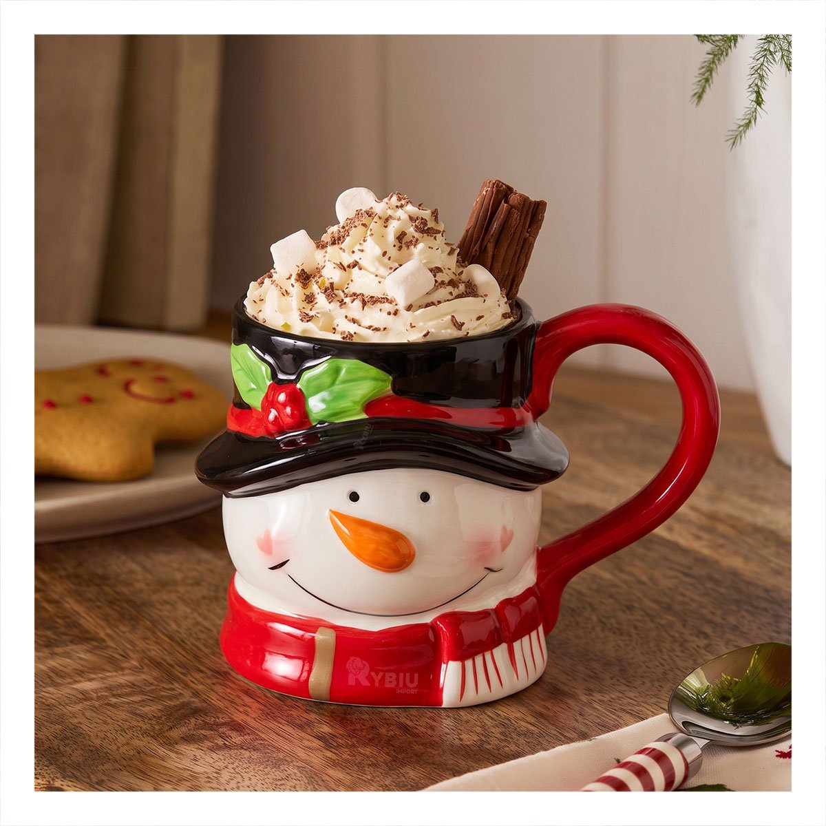 PACK2 TAZA NAVIDEÑA CON FORMA DE CABEZA DE MUÑECO DE NIEVE BLANCO YREGALO STICKER - 2