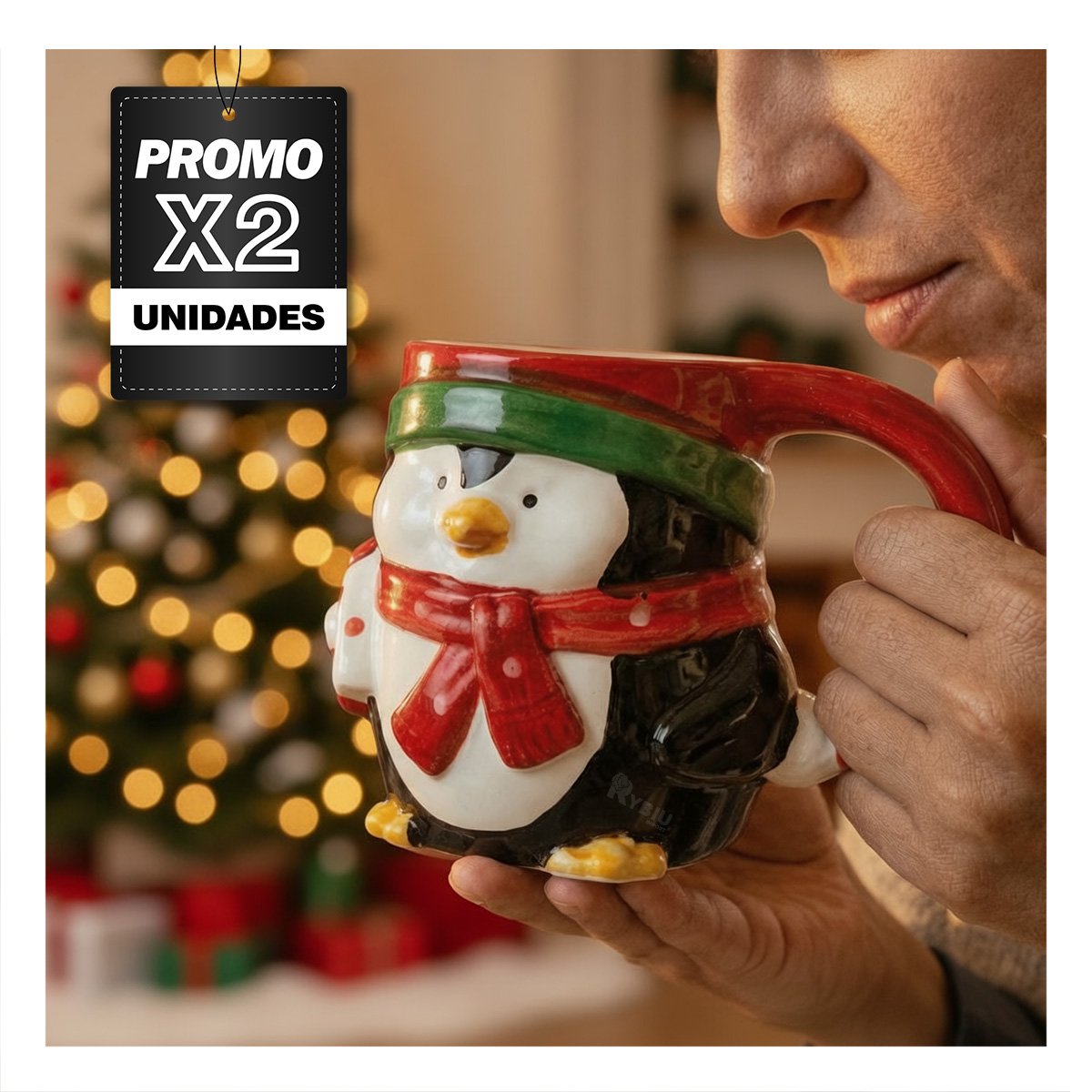 PACK2 TAZA CON FORMA DE PINGUINO NEGRO YPAPEL REGALO - 1