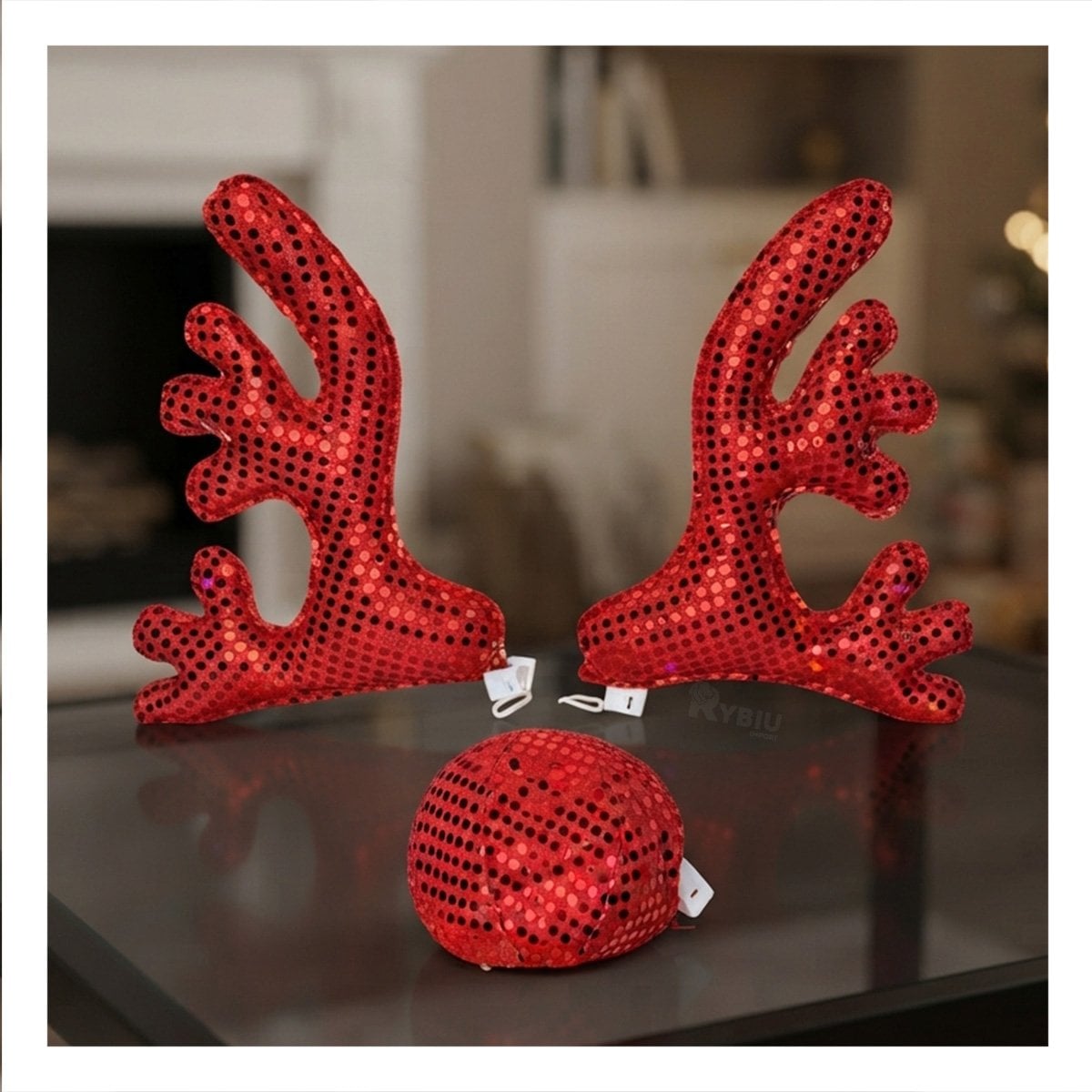 PACK4 ACCESORIO PARA VEHICULO CON CUERNOS DE RENO ROJO Y NARIZ DE CASA - 2