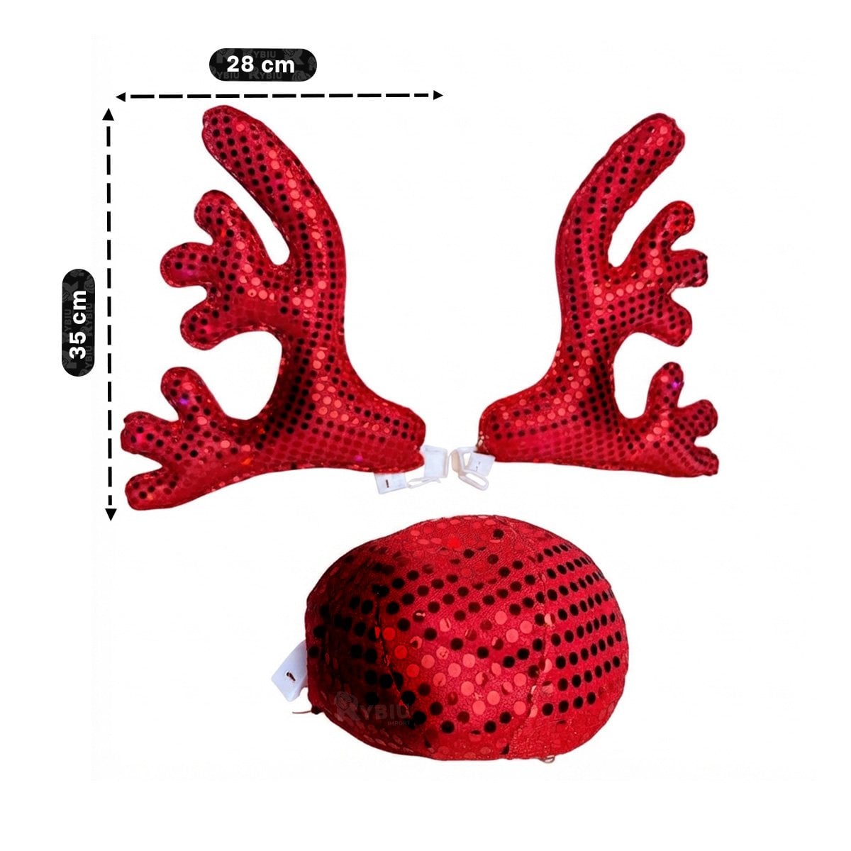 PACK4 ACCESORIO PARA VEHICULO CON CUERNOS DE RENO ROJO Y NARIZ DE CASA - 3