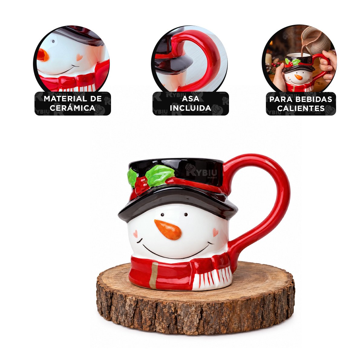 CUP NAVIDEÑO CON FORMA DE CABEZA DE MUÑECO DE NIEVE BLANCO Y LIGAS REGALO - 4