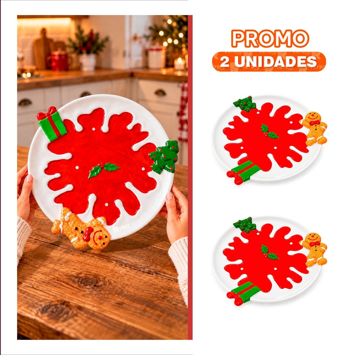 PACK2 BANDEJA CIRCULAR CON COPO DE NIEVE DECORATIVO ROJO - 1
