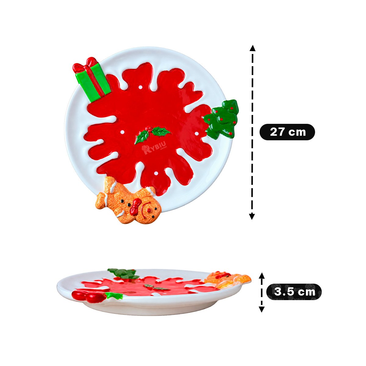 PACK2 BANDEJA CIRCULAR CON COPO DE NIEVE DECORATIVO ROJO - 3