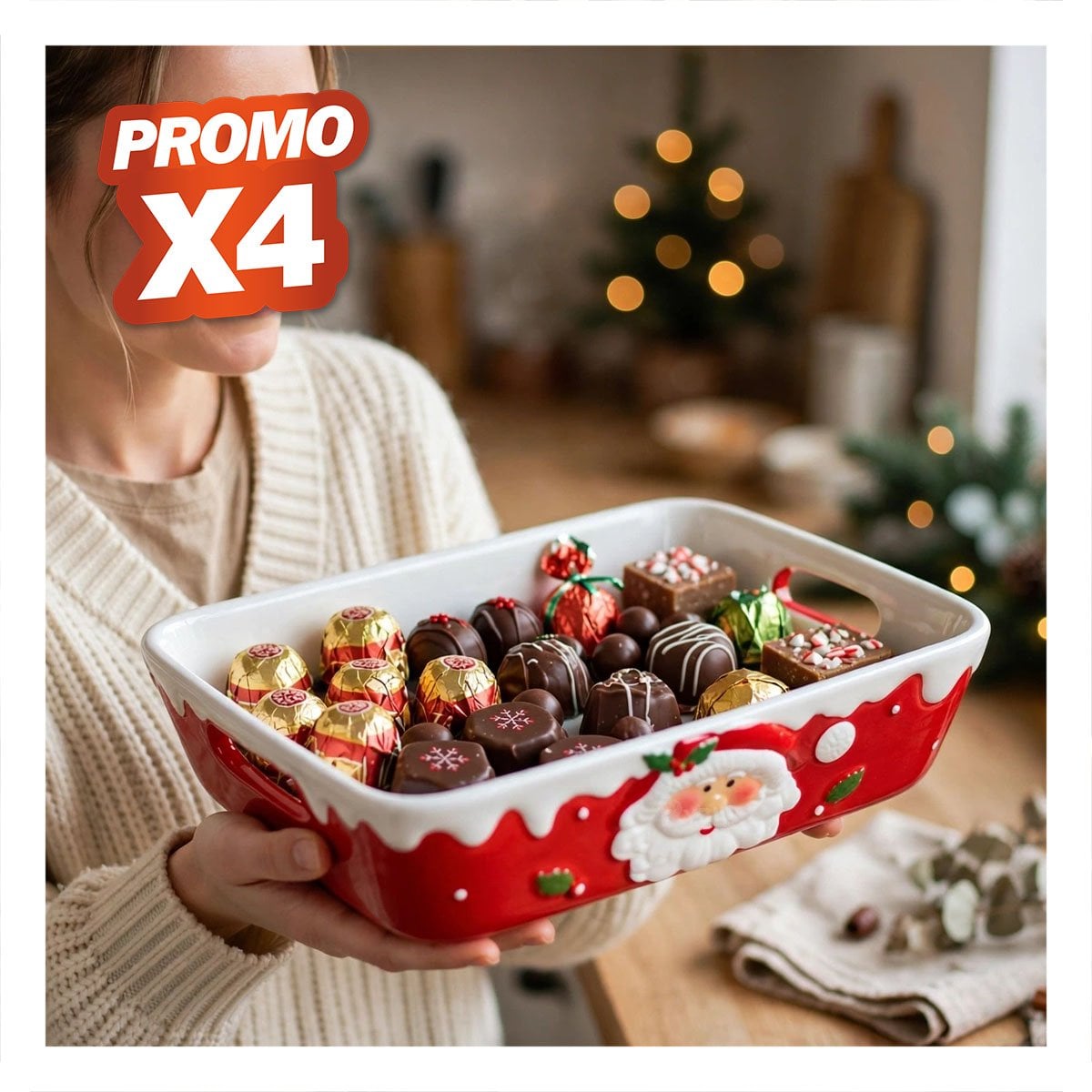 PACK4 RECIPIENTE DECORATIVO CON SANTA CLAUS ROJO YREGALO STICKER - 1