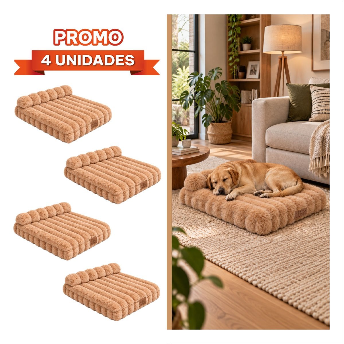 PACK4 CUNA RECTANGULAR CON ALMOHADA EN RAYAS MARRON PARA MASCOTAS DE USO COMODO - 1