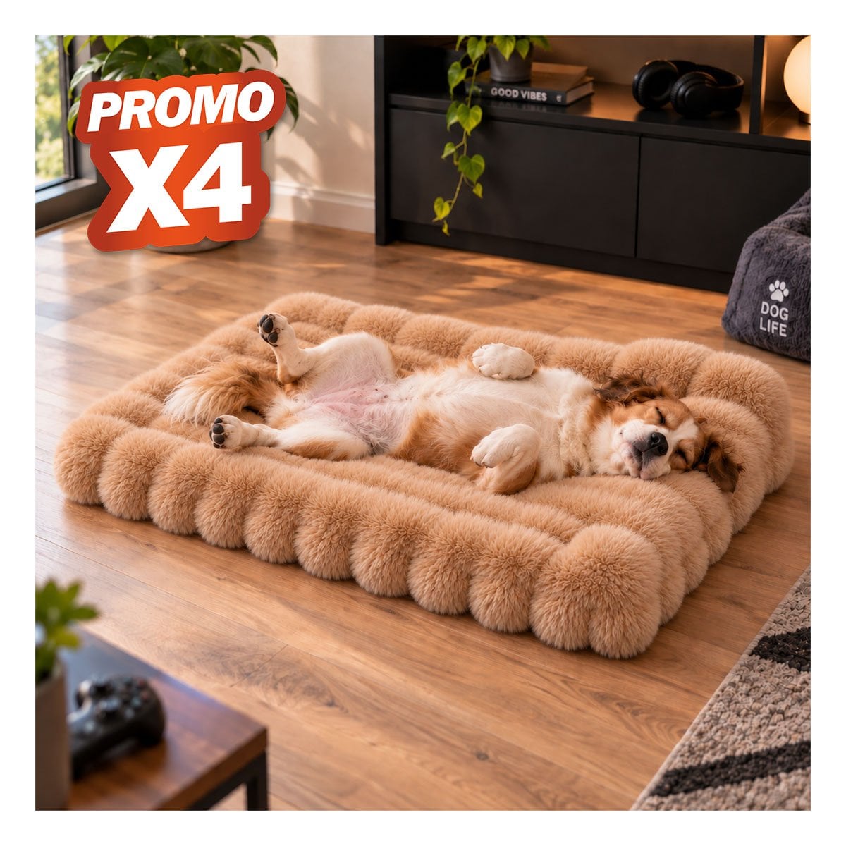 PACK4 SOFA RECTANGULAR CON ALMOHADA EN RAYAS MARRON PARA PERROS DE USO PRACTICO YREGALO STICKER - 1