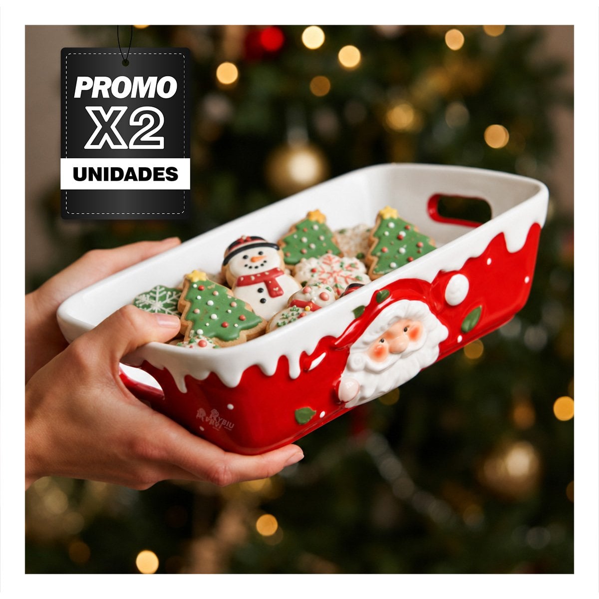 PACK2 BANDEJA PARA NAVIDAD CON PAPA NOEL ROJO YPAPEL REGALO - 1