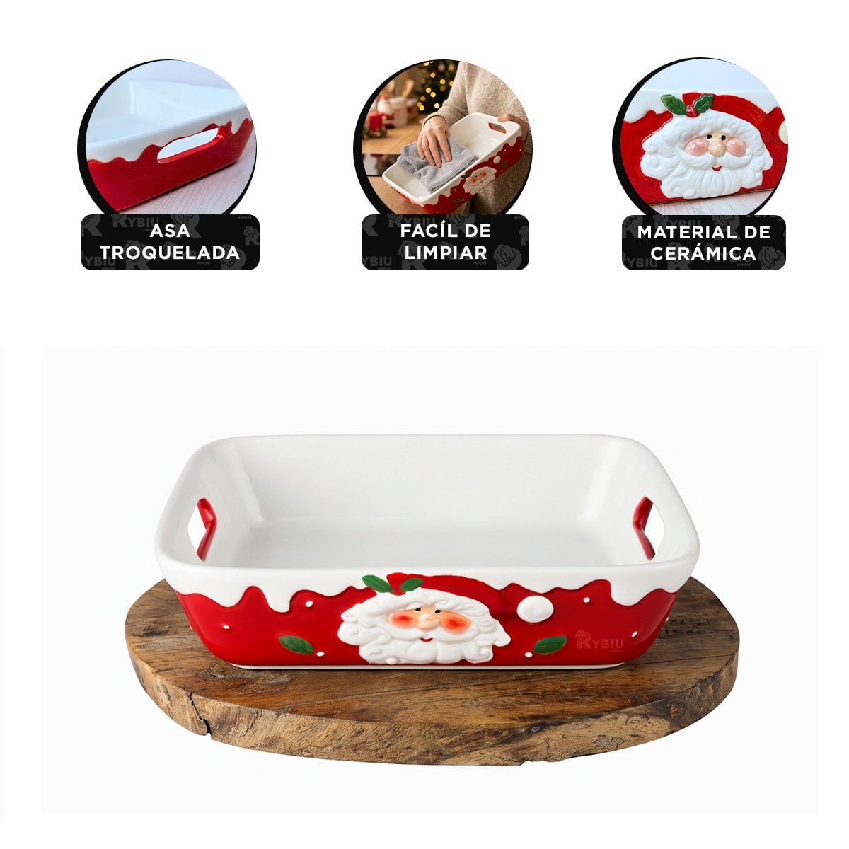 FUENTE RECTANGULAR CON PAPA NOEL DECORATIVO ROJO Y PAPEL REGALO - 4