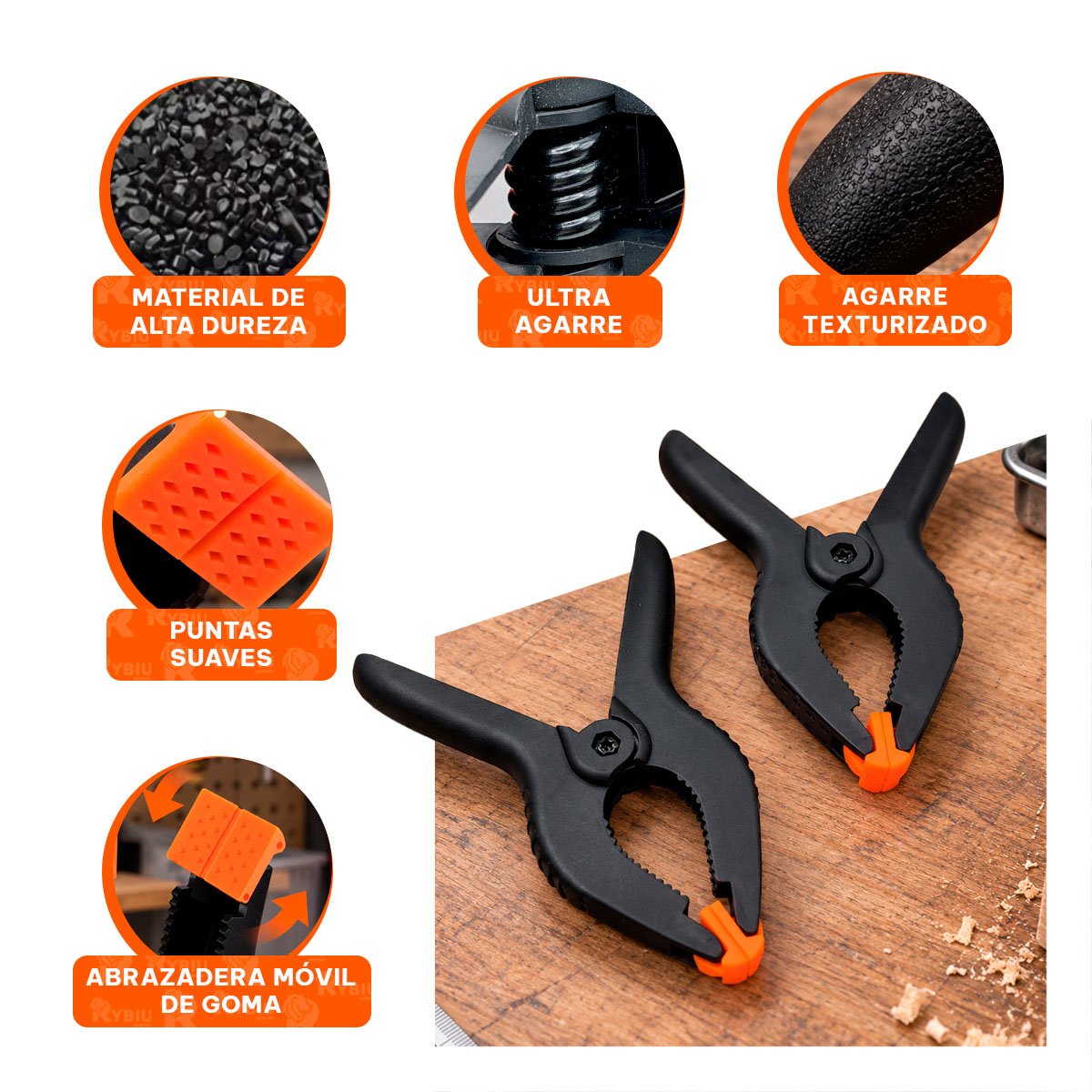 PACK4 SUJETADORES DE 6' PARA FIJACION CON MUELLE NEGRO YREGALO STICKER - 4