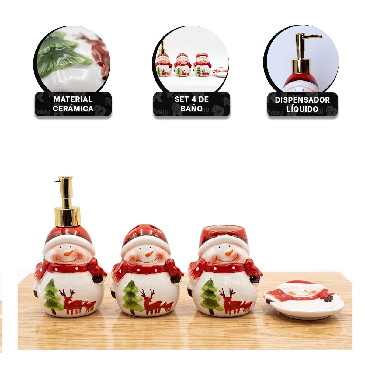 SET Y ASEO EN FORMA DE MUNECO DE NIEVE 4 PIEZAS ROJO Y LIGAS REGALO - 4