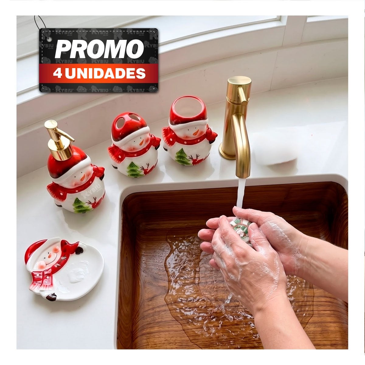 PACK4 DISPENSADORES Y HOGAR MUNECO DE NIEVE 4 PIEZAS ROJO - 1