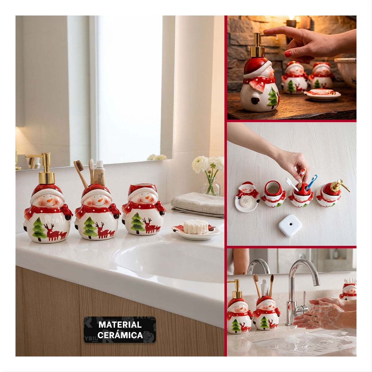 PACK4 DISPENSADORES Y HOGAR MUNECO DE NIEVE 4 PIEZAS ROJO - 4