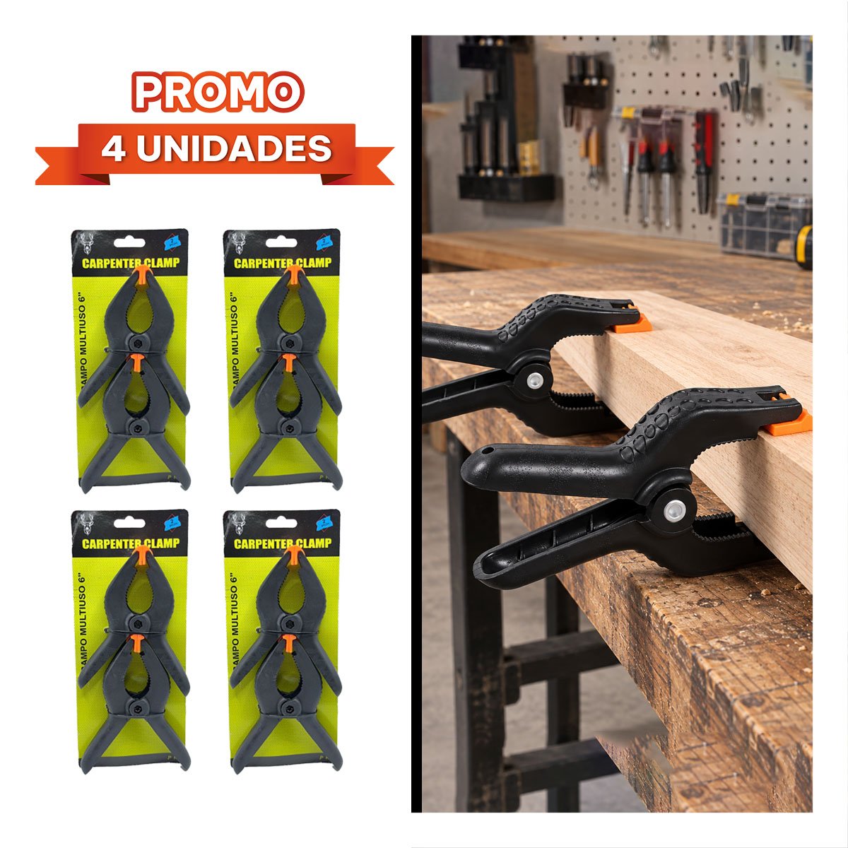 PACK4 SUJETADORES DE 6' PARA SUJECION CON RESORTE NEGRO - 1