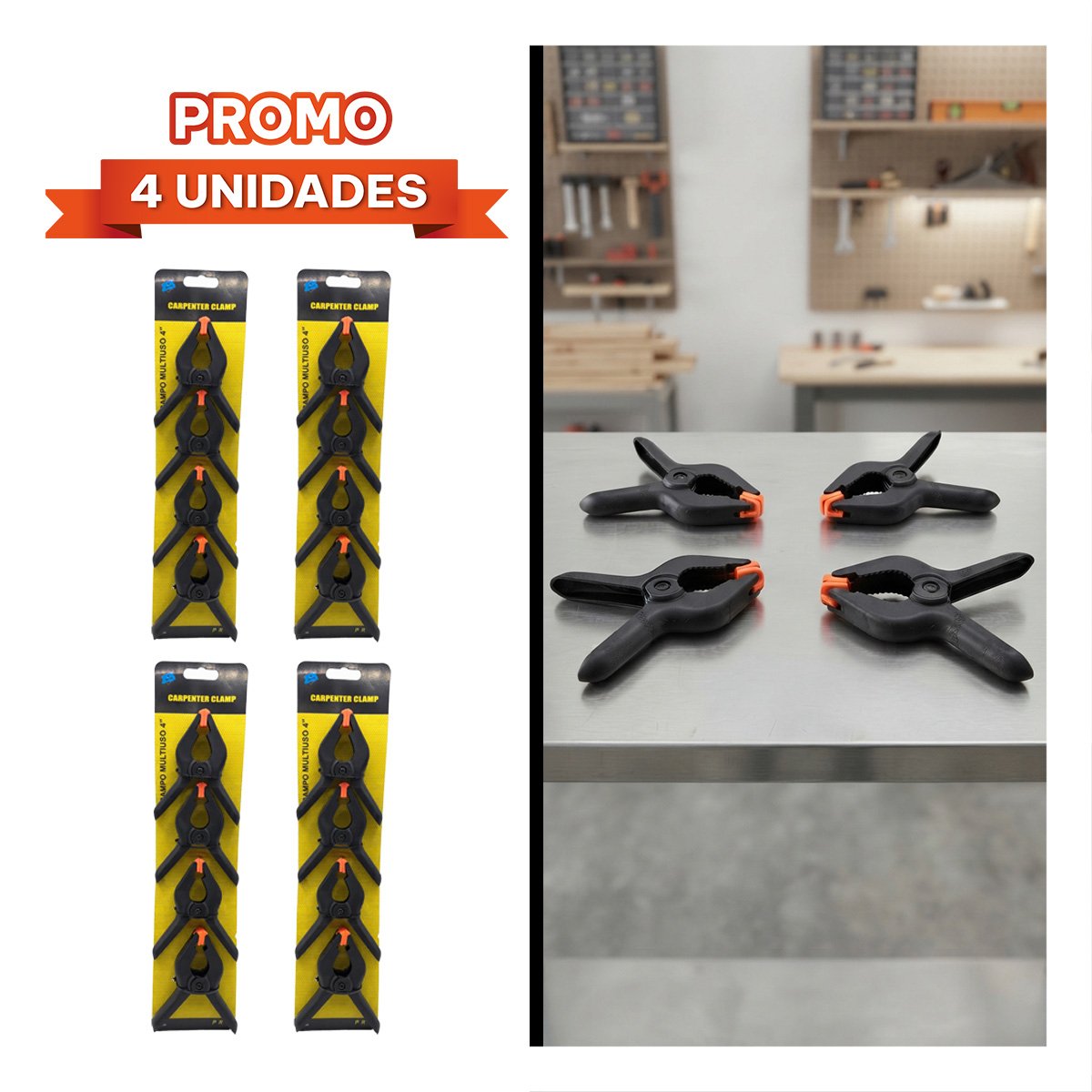 PACK4 SUJETADORES DE 4' PARA SUJECION CON RESORTE NEGRO - 1