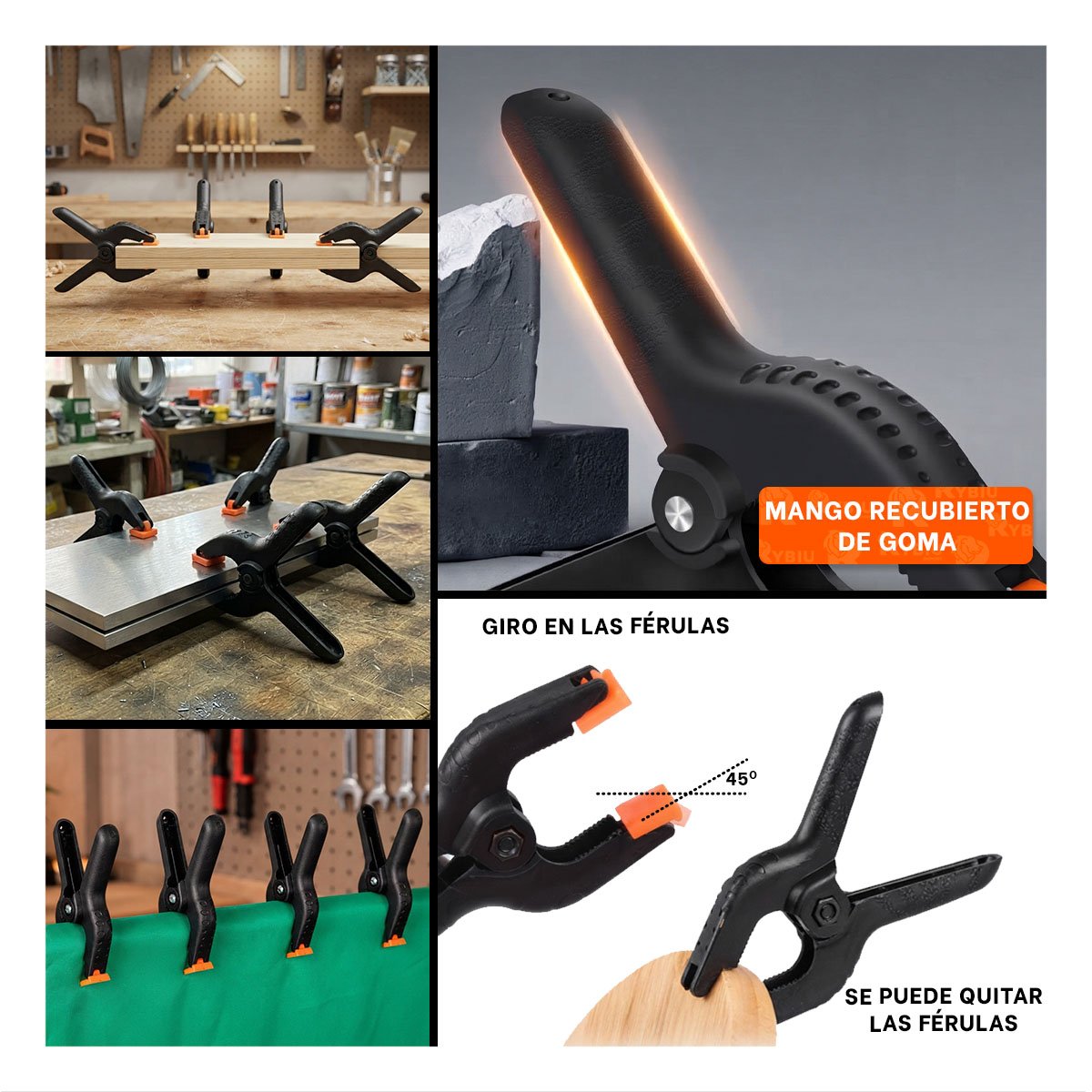 PACK4 SUJETADORES DE 4' PARA SUJECION CON RESORTE NEGRO - 4