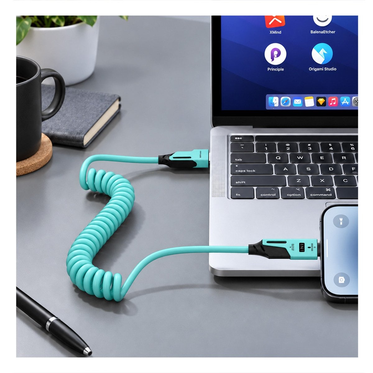 PACK4 CABLE 4 EN 1 PARA CONEXION MOVIL 65W 150CM CELESTE - 2