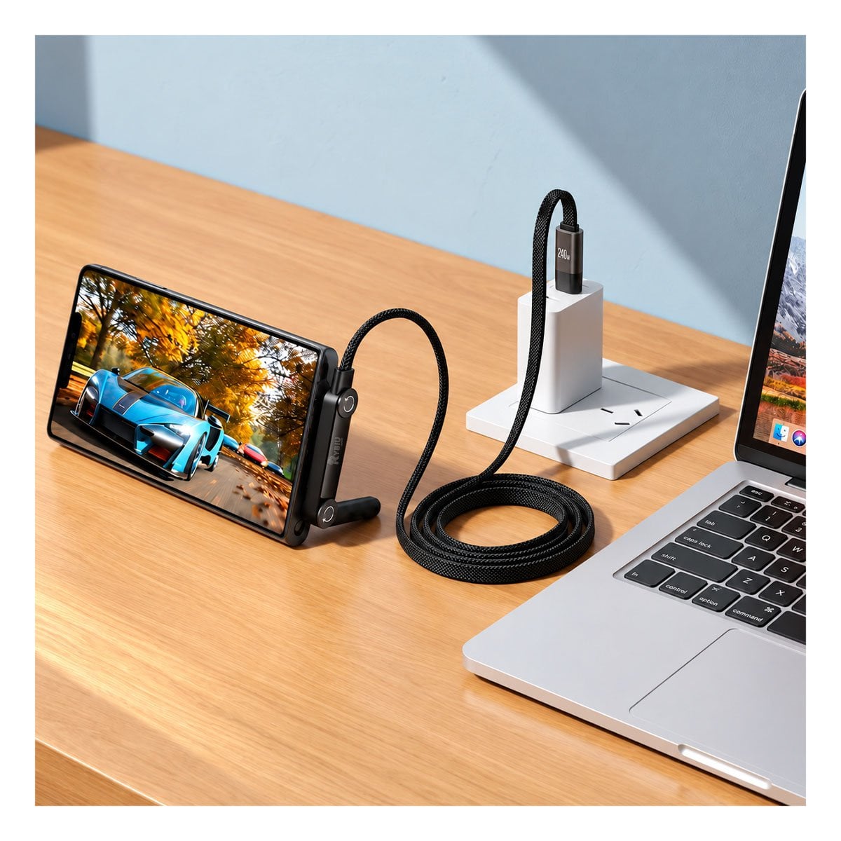 PACK4 BASE PARA CELULAR CON CABLE TIPO-C 240W NEGRO YPAPEL REGALO - 2