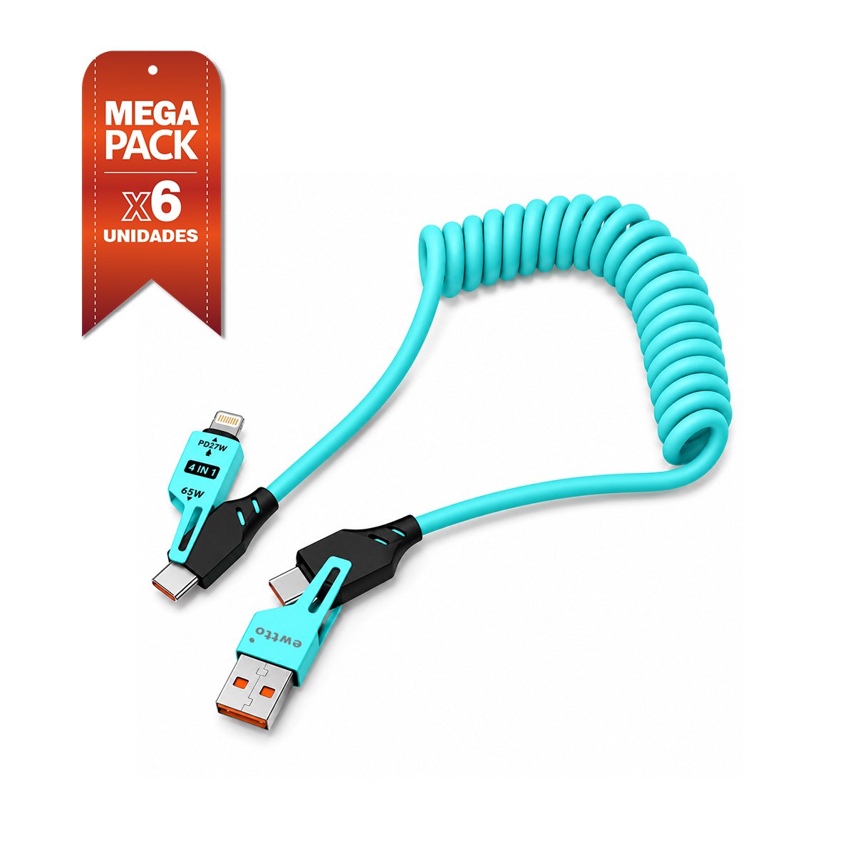PACK6 CABLE 4 EN 1 DE ENLACE MULTIPLE 65W 150CM CELESTE - 1