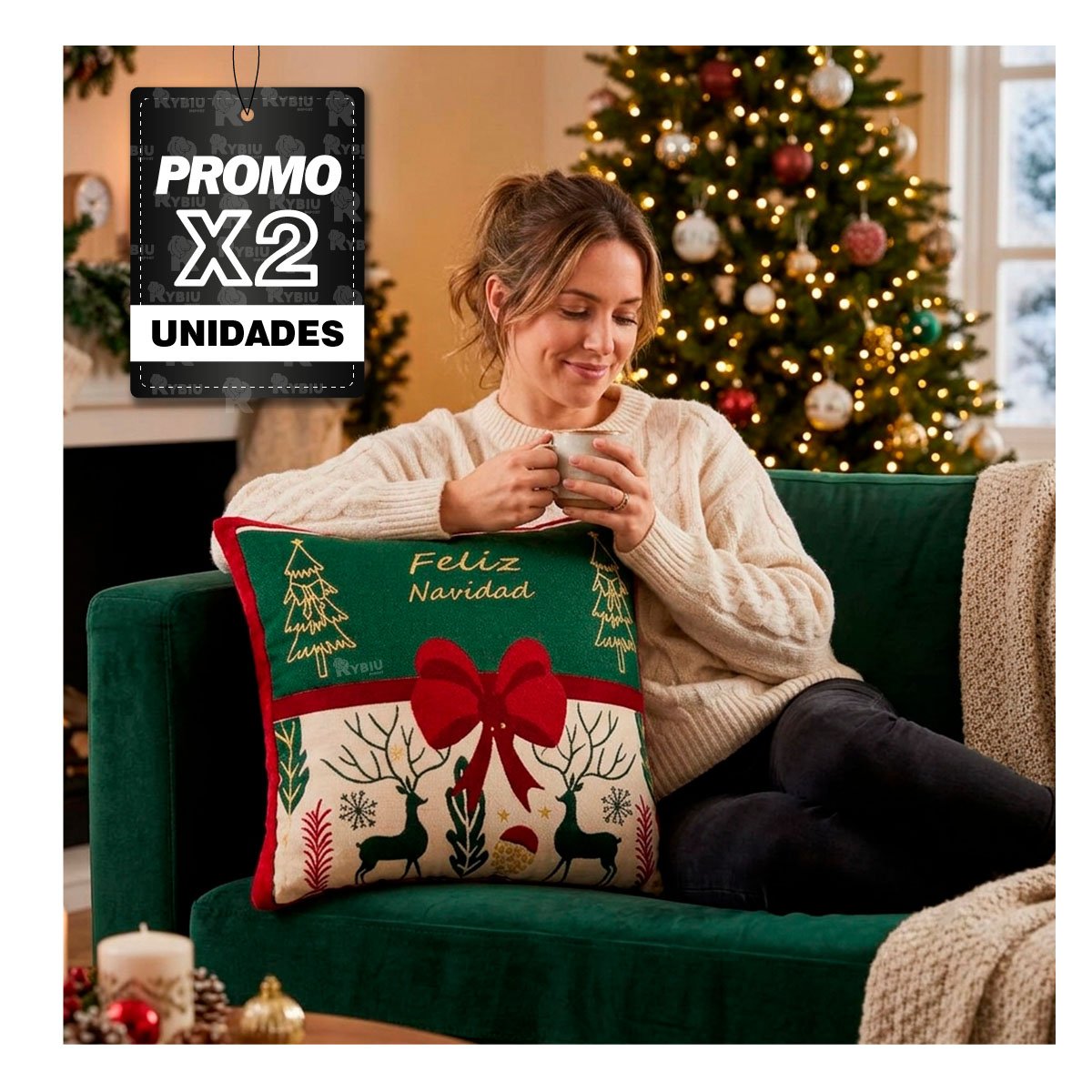 PACK2 ALMOHADON PARA SILLON CON DISENO DE LAZO CENTRAL VERDE YPAPEL REGALO - 1