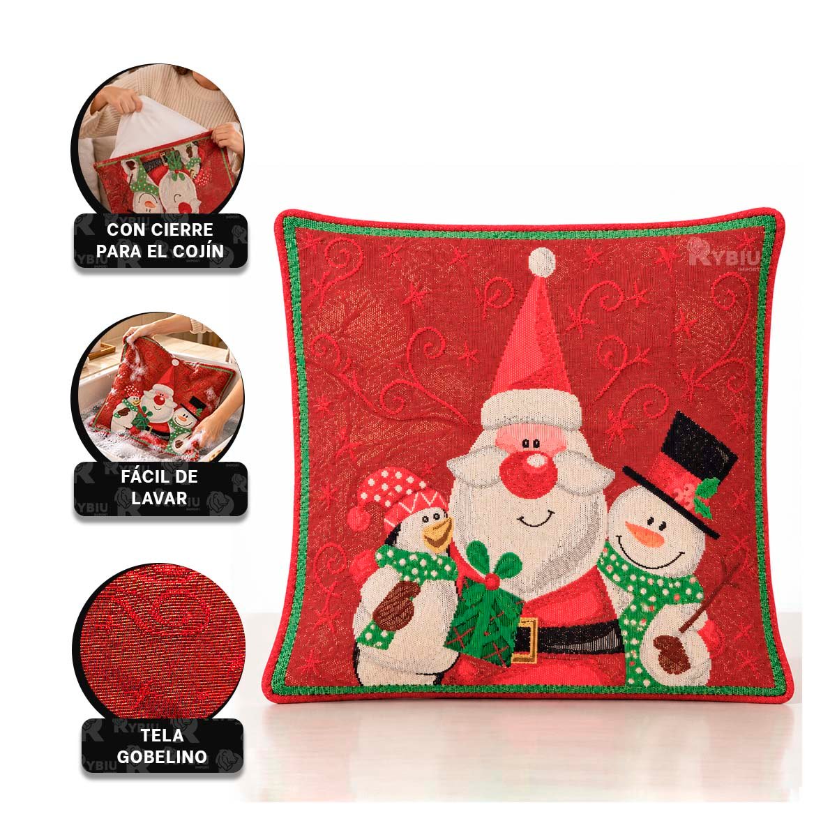 CUBIERTA DECORATIVA PARA COJIN CON SANTA NIEVE PING 45X45CM ROJO Y LIGAS REGALO - 4