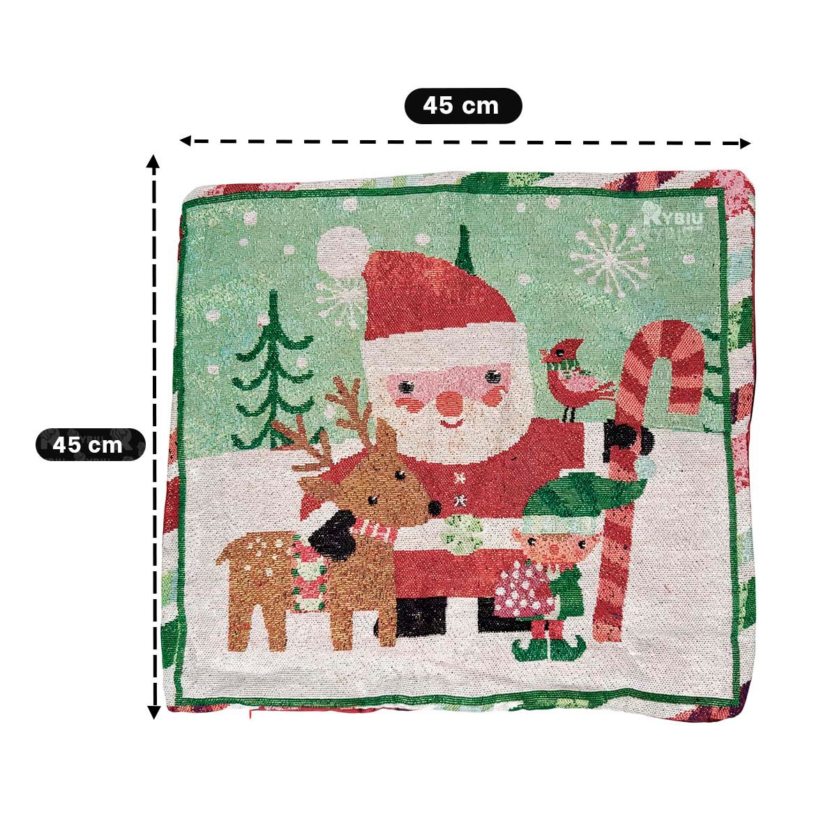 PACK2 PROTECTOR DECORATIVO PARA COJIN CON DISENO RENO SANTA DUENDE 45X45CM ROJO YPAPEL REGALO - 4