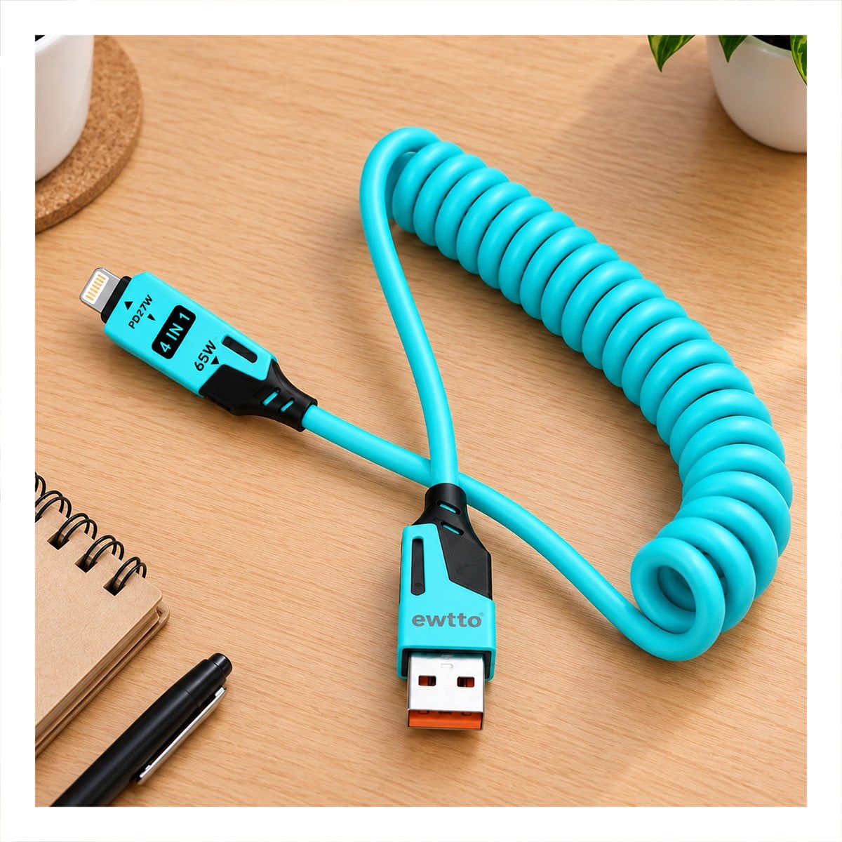 PACK6 CABLE 4 EN 1 CON SALIDA MULTIPLE 65W 150CM CELESTE YPAPEL REGALO - 2