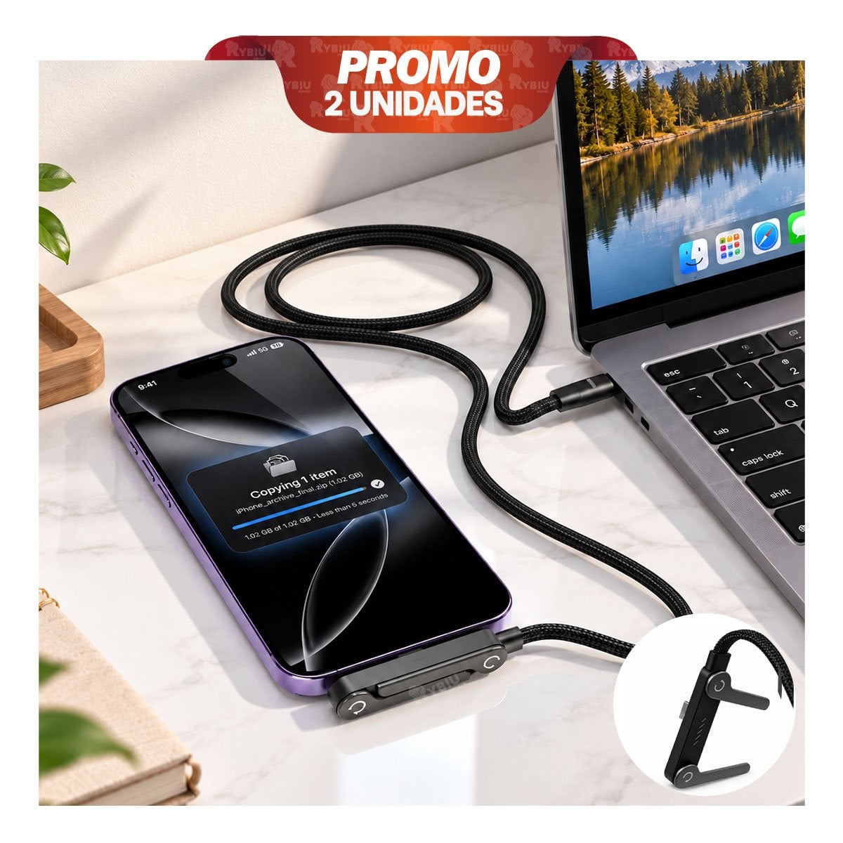 PACK2 CONECTOR DE CARGA CON SOPORTE TIPO-C NEGRO YREGALO STICKER - 1