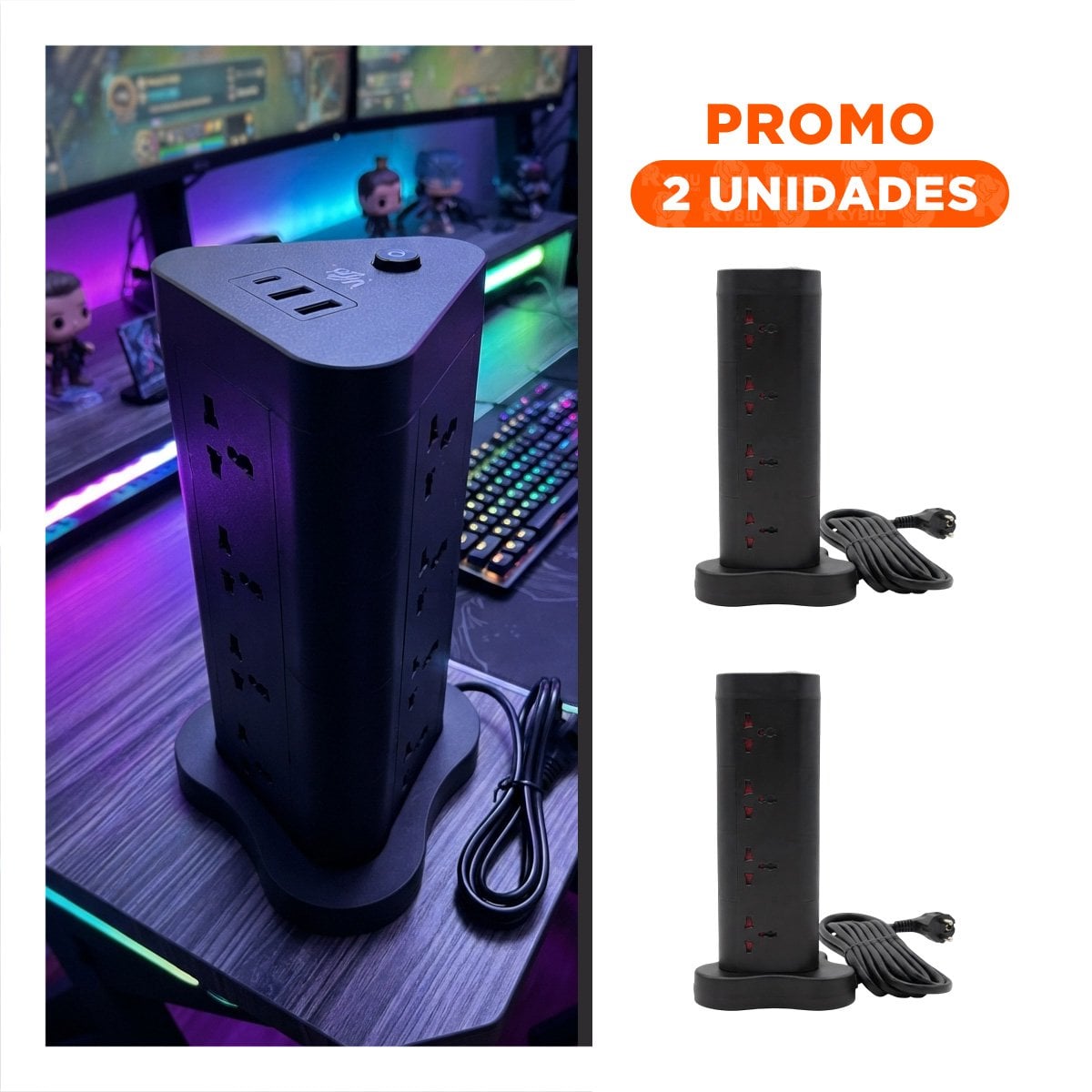 PACK2 TORRE VERTICAL 12 DE 2 PUERTOS USB 1 C NEGRO - 1