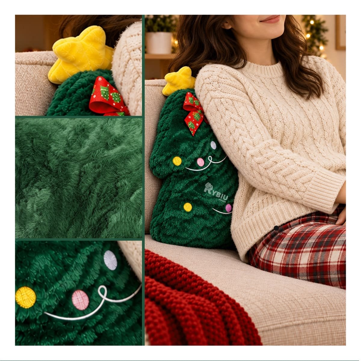 PELUCHE DE ARBOL DE PINO PARA DECORACION NAVIDENA VERDE OSCURO Y REGALO STICKER - 3