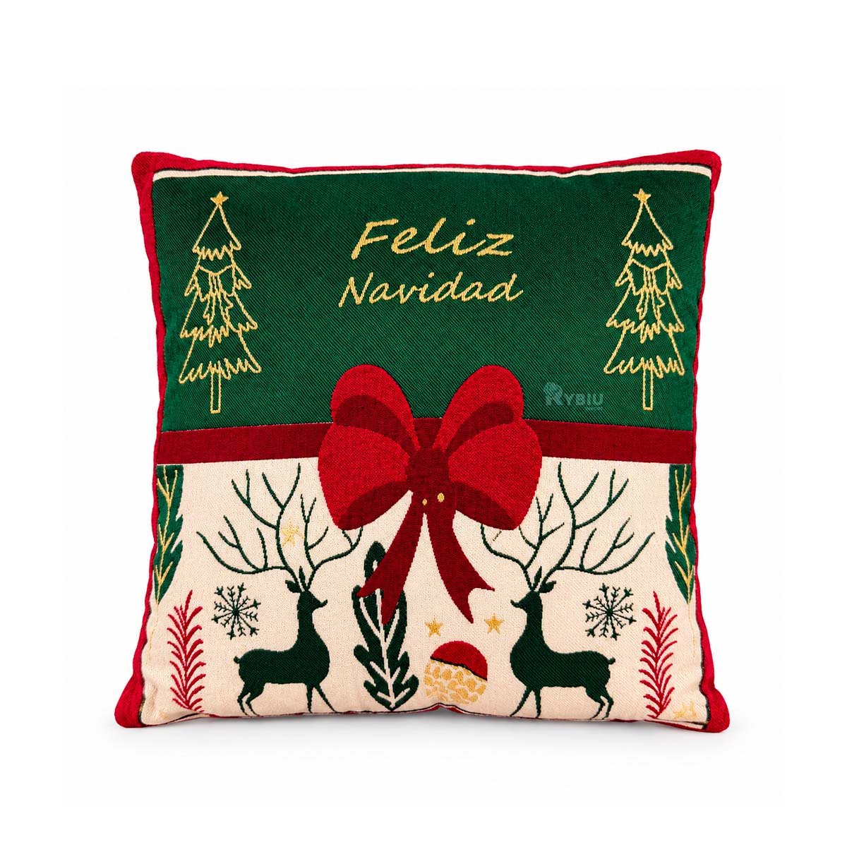 ALMOHADON DECORATIVO CON LAZO CENTRAL DE TEMPORADA VERDE Y STICKY - 1