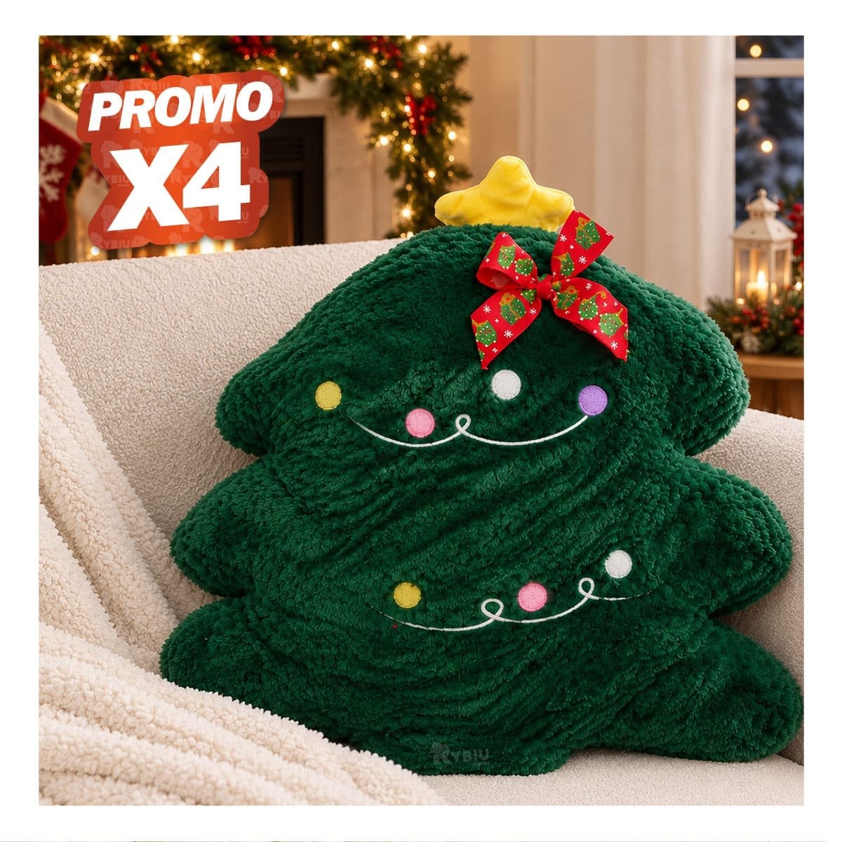PACK4 PELUCHE DECORATIVO DE NAVIDAD CON SILUETA DE PINO VERDE OSCURO YREGALO STICKER - 1
