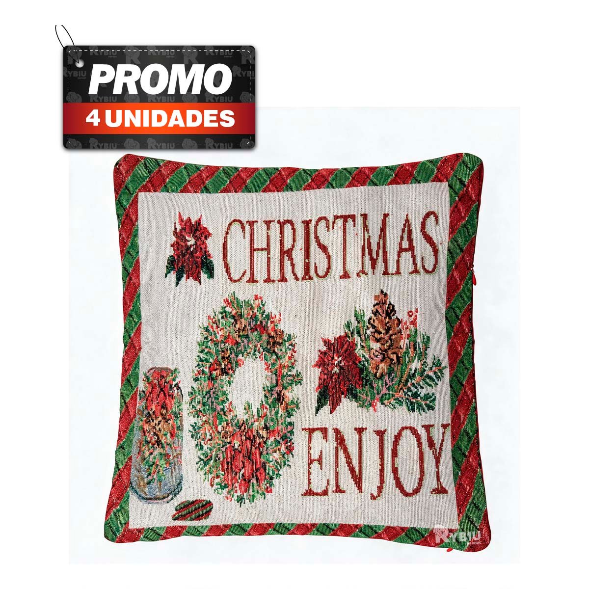 PACK4 CUBIERTA DE COJIN PARA SOFA CON DISENO ENJOY 45X45CM ROJO - 1