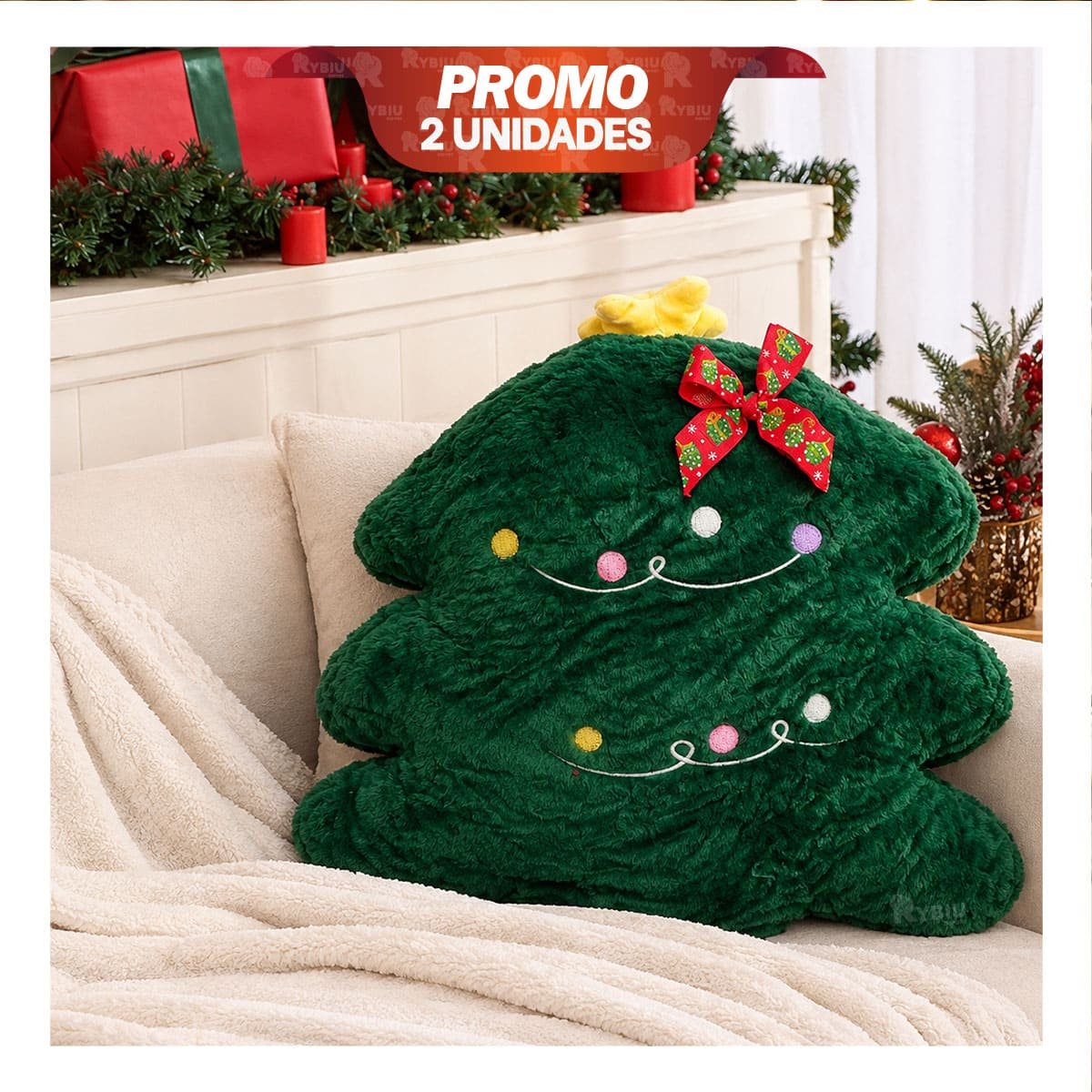 PACK2 COJIN PARA SOFA CON FORMA DE ARBOL DE PINO VERDE OSCURO - 1