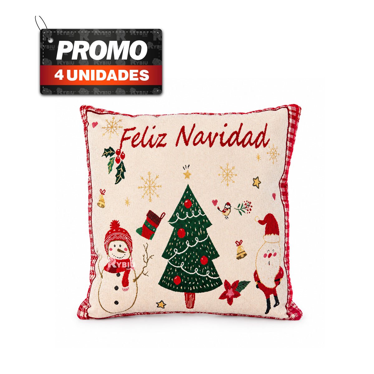 PACK4 ALMOHADON DECORATIVO CON ESTAMPADO DE PINO NAVIDENO BEIGE - 1