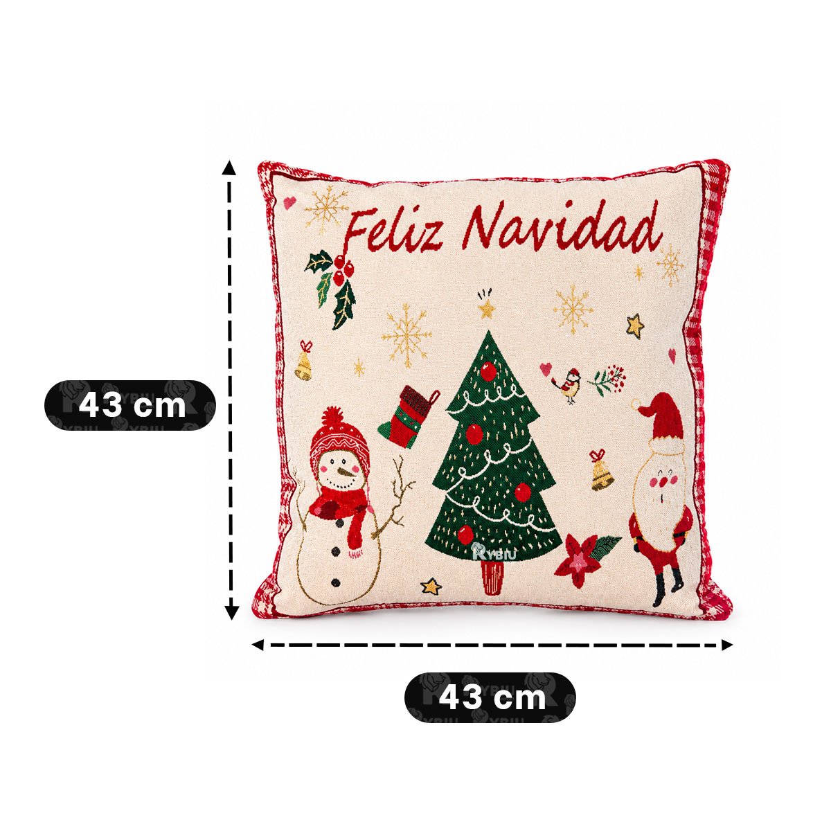 COJIN PARA DORMITORIO CON ESTAMPADO NAVIDENO DE PINO BEIGE Y PAPEL REGALO - 3