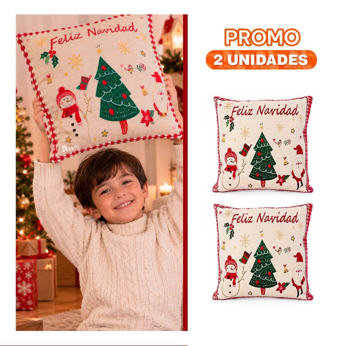 PACK2 COJIN PARA SILLON CON DISENO NAVIDENO DE PINO BEIGE - 1