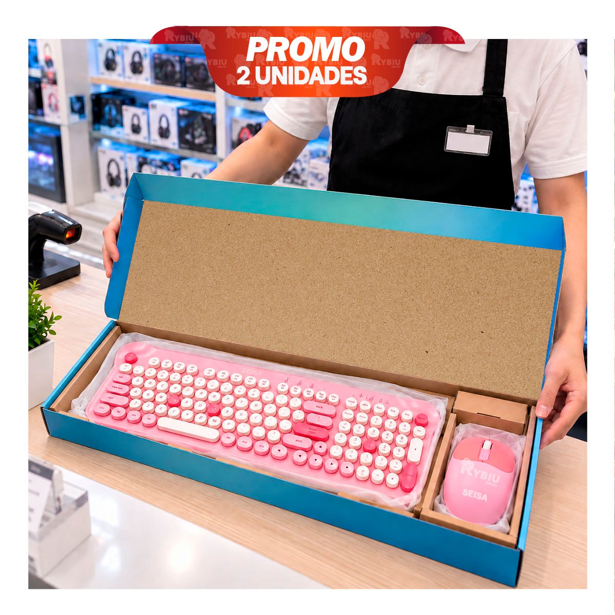 PACK2 TECLADO Y MOUSE INALAMBRICOS DE APARIENCIA ELEGANTE ROSADO YREGALO STICKER - 1