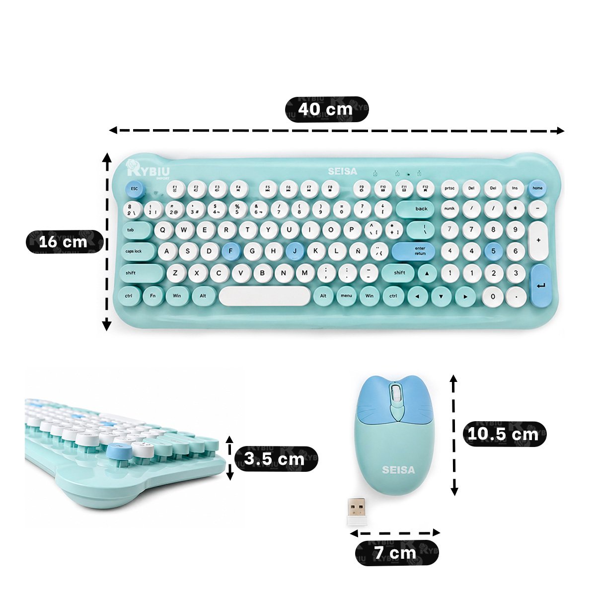 PACK2 TECLADO Y MOUSE INALAMBRICOS PARA TRABAJO Y ESTUDIO CELESTE YREGALO STICKER - 3